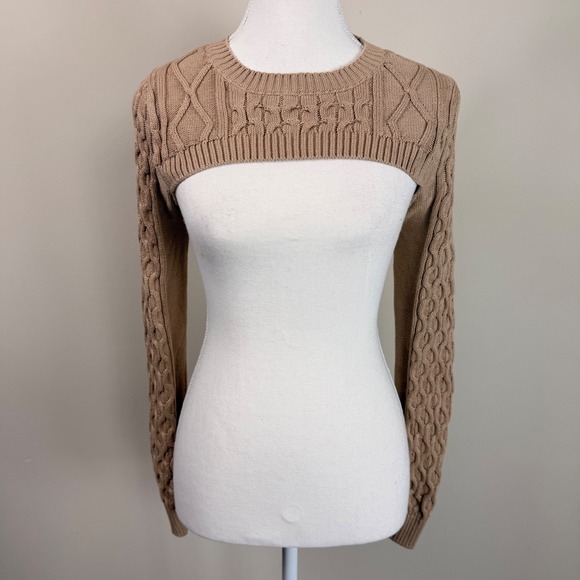 Anthropologie Sweaters - Anthropologie Cable Knit Cropped Sweater Bolero Arms Tan XS